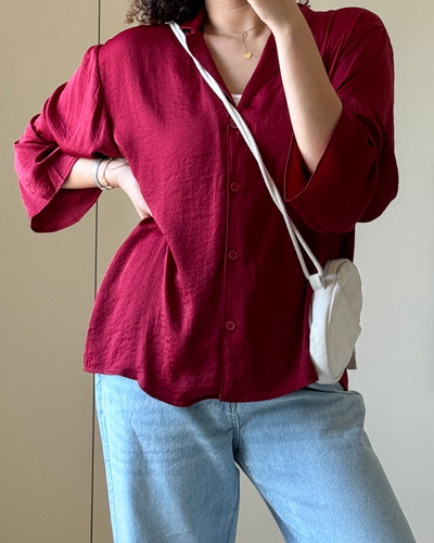 شومیز زنانه زرشکی سیلکی