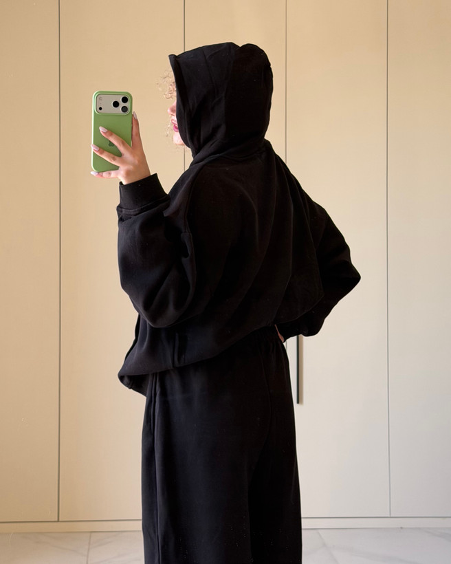 ست هودی و شلوار مشکی ساده